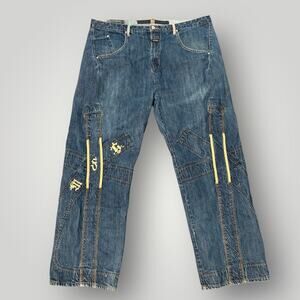 Vintage Girbaud Shuttle Jeans 44x34 Tape Strap Baggy 90s Gothic Spellout Denim